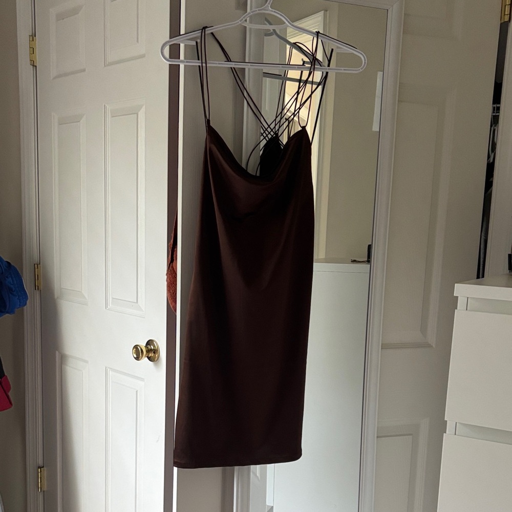 Divided Brown Backless Dress